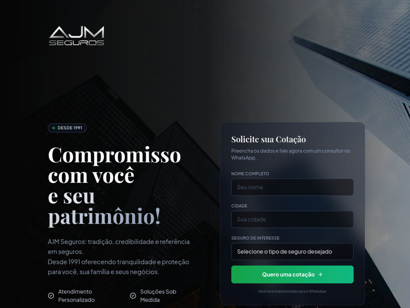 Captura do site AJM Seguros